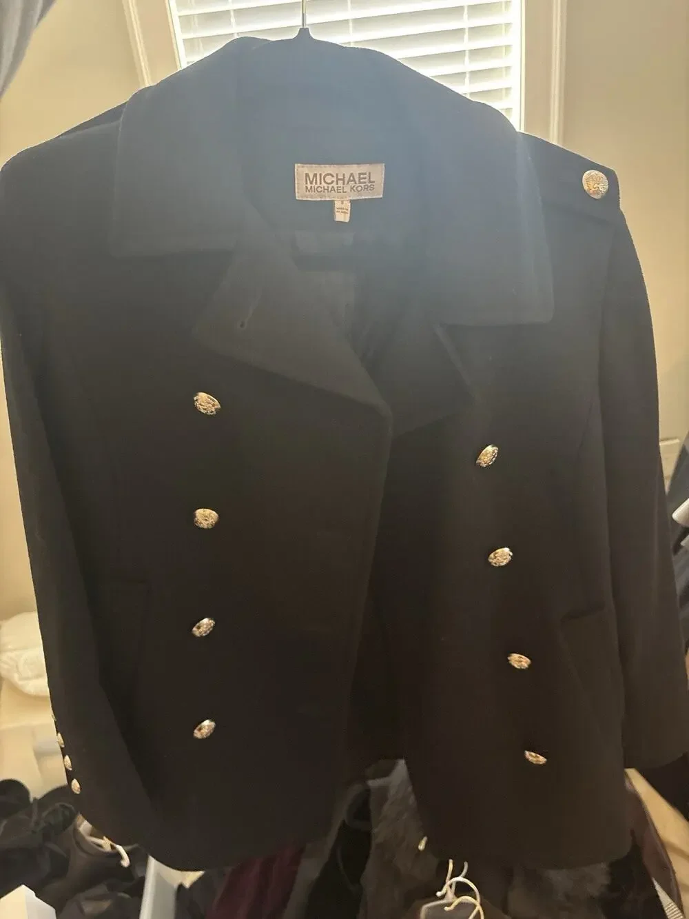 MICHAEL Michael Kors Wool Peacoat Womens 8 Black Double Breasted Coat